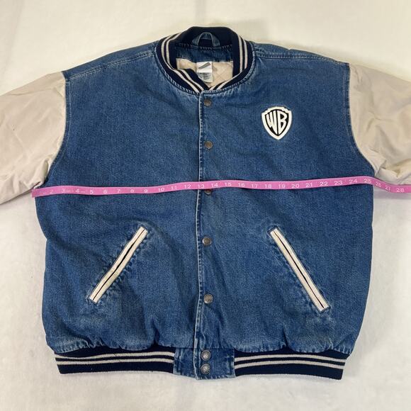 Vintage 90s WARNER BROS@LOONY TUNES Denim Varsity insulated Bomber Jacket Medium - Picture 9 of 13